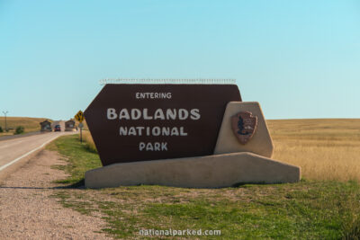 Pinnacles Entrance Sign in Badlands National Park in South Dakota