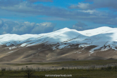 Dune Field in September Snow in Great Sand Dunes National Park in Colorado