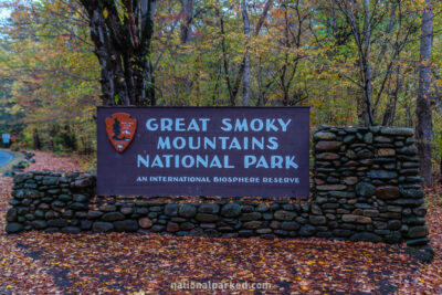 Cherokee Entrance Sign in Great Smoky Mountains National Park in North Carolina