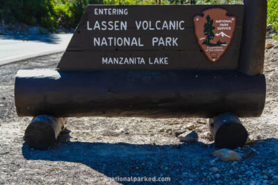 Manzanita Lake Entrance Sign in Lassen Volcanic National Park in California