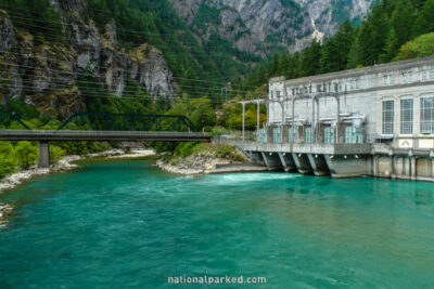 Skagit River at Gorge Dam in Ross Lake National Recreation Area in Washington