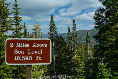 2 Mile Elevation Sign on Trail Ridge Road in Rocky Mountain National Park in Colorado