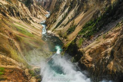 Brink of the Lower Falls in Yellowstone National Park in Wyoming