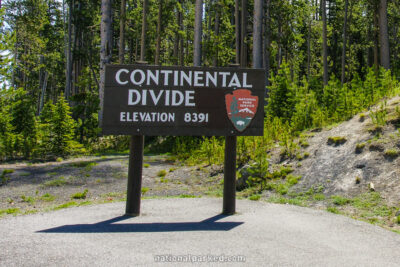 Continental Divide Sign in Yellowstone National Park in Wyoming