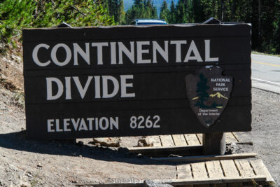 Continental Divide Sign in Yellowstone National Park in Wyoming