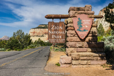East Entrance Sign in Zion National Park in Utah